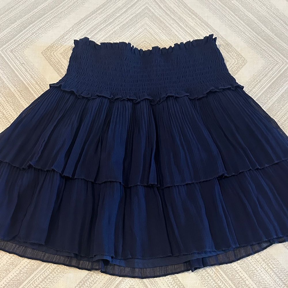 Katie J NYC Elastic Waist Elegant Navy Blue Tiered Skirt Size XS
